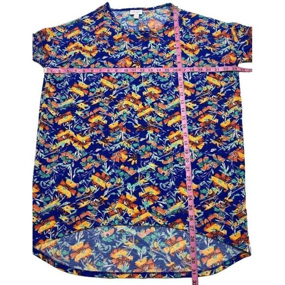 LuLaRoe Irma Blue‎ Floral High Low Tunic Top Sz Small - Picture 2 of 5